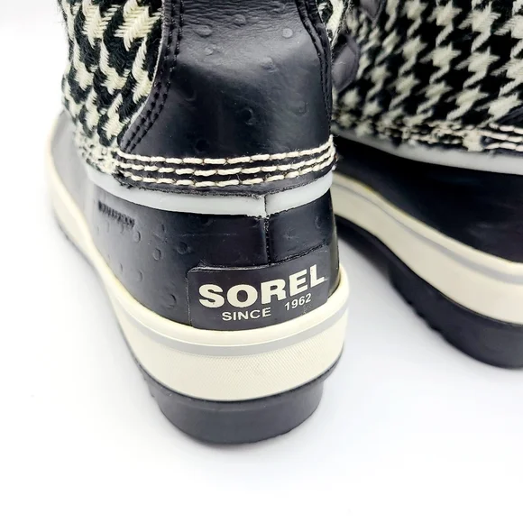 SOREL Tivoli Tweed Houndstooth Boots Size 5 Lace Up Waterproof Rain Snow - Picture 8 of 15